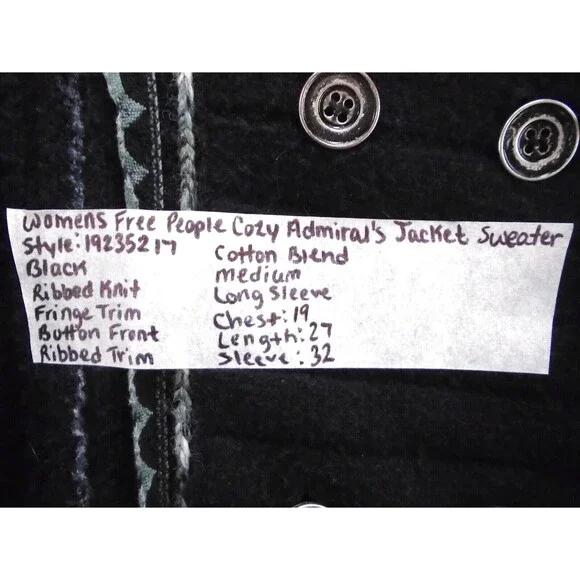 Free people Cozy Admiral's Jacket Sweater Womens Size M 19235217 Black - Picture 6 of 11